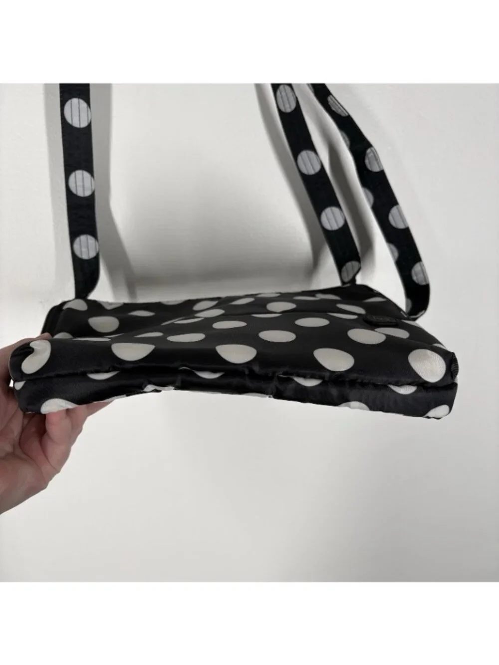 Lug Black White Polka Dot Adjustable Strap Travel Delta Crossbody Bag